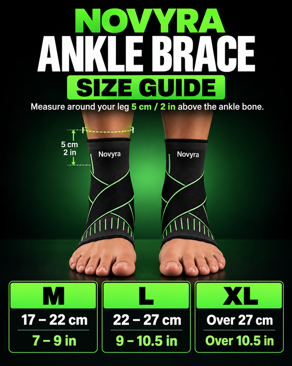Novyra ankle brace size guide