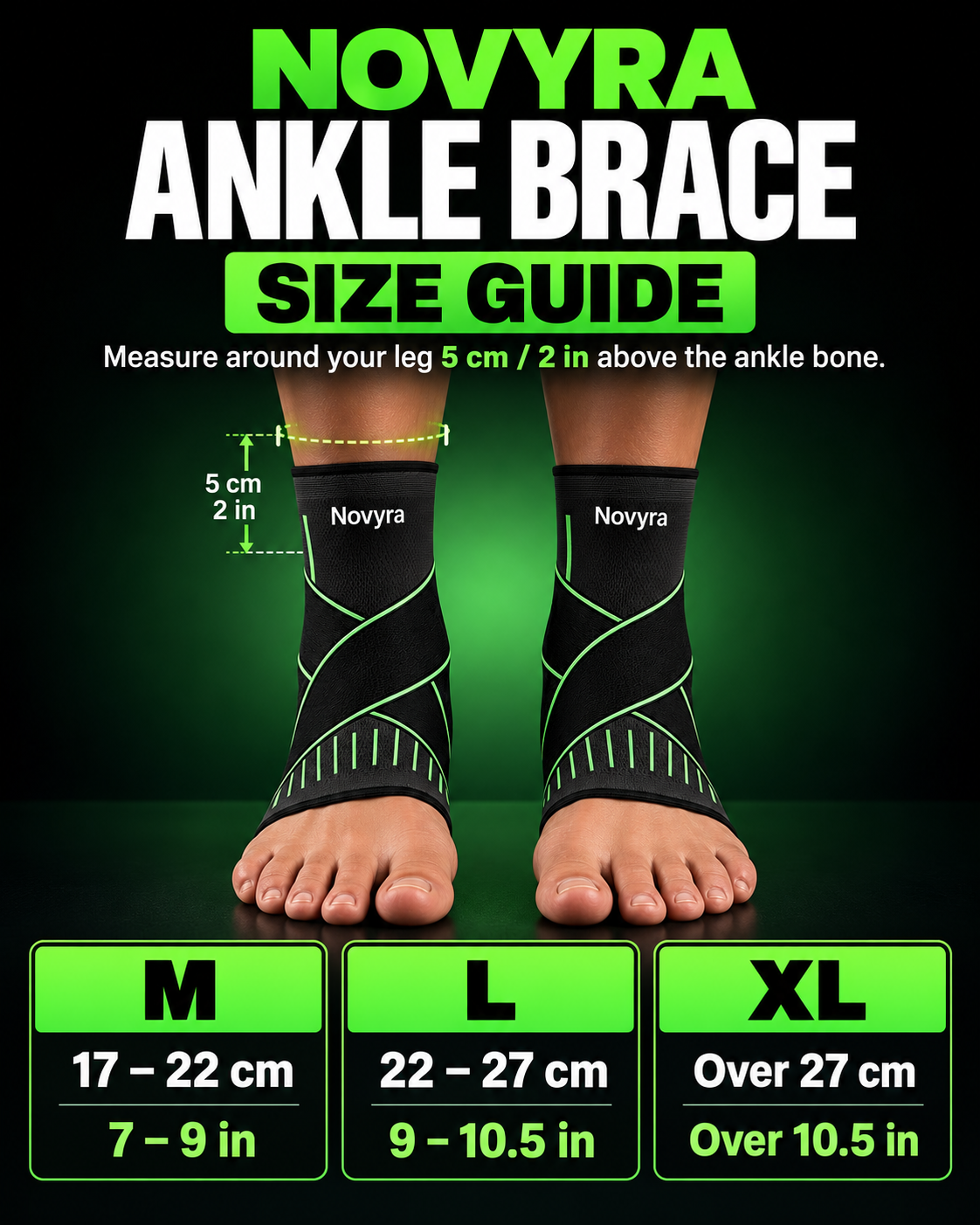 Novyra ankle brace size guide